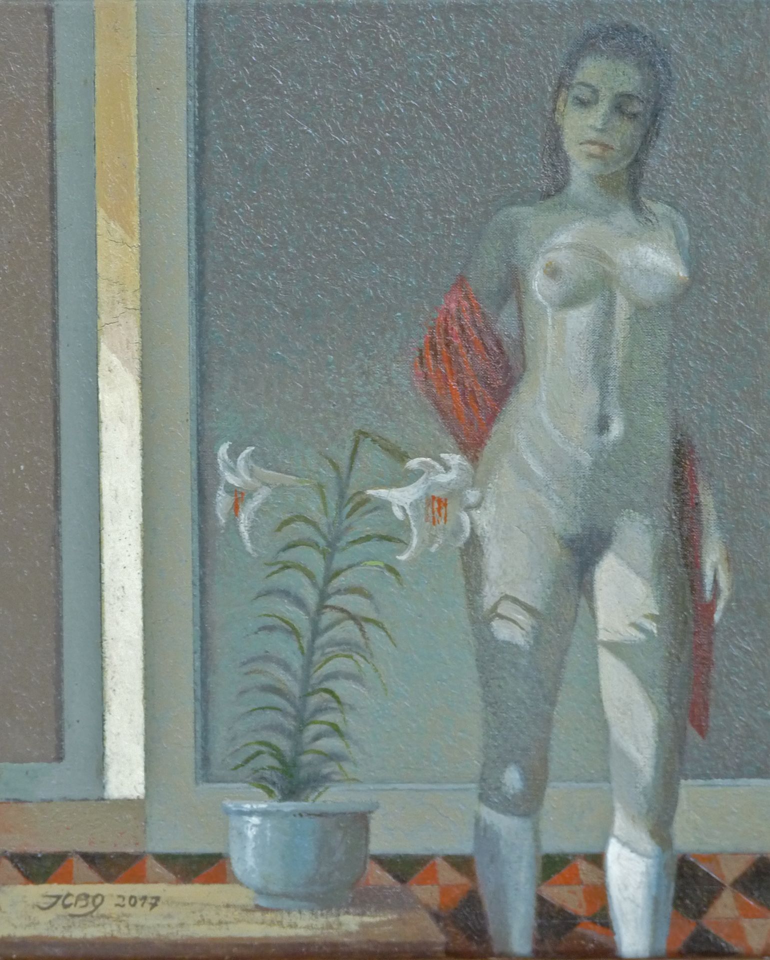 Null 让-克劳德-贝松-吉拉尔 (1938-2021)

带着百合花的女人, 2017

布面油画，左下方有图案和日期

27 x 22 cm