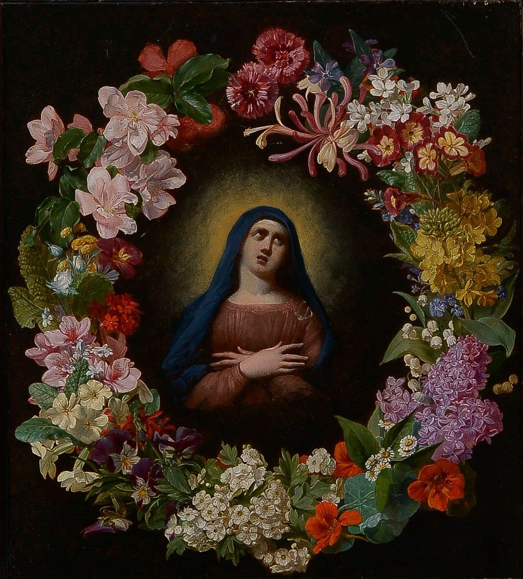 Null LYONNAISCHE Schule aus dem 19.

Die Jungfrau Maria in einem Blumenkranz

Öl&hellip;