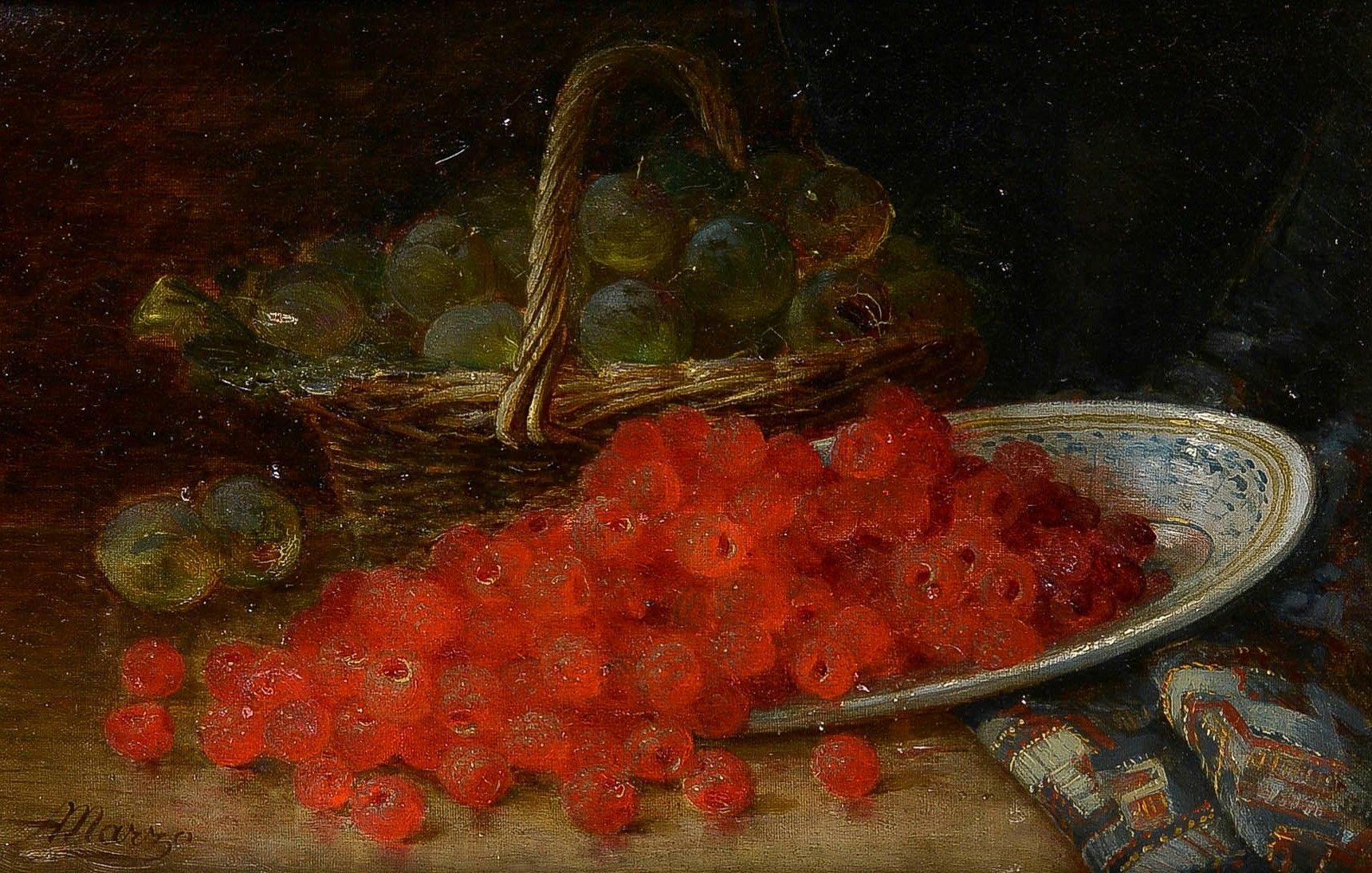 Null 安托万-马尔佐(1852-1935)

树莓和李子

布面油画，左下角有签名

30 x 46 厘米

小事故和一些旧的修复工作