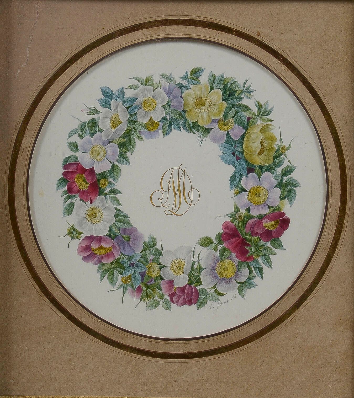 Null Adèle JANET ( ?-1877)

Guirlande de fleurs encadrant un chiffre doré, 1831
&hellip;