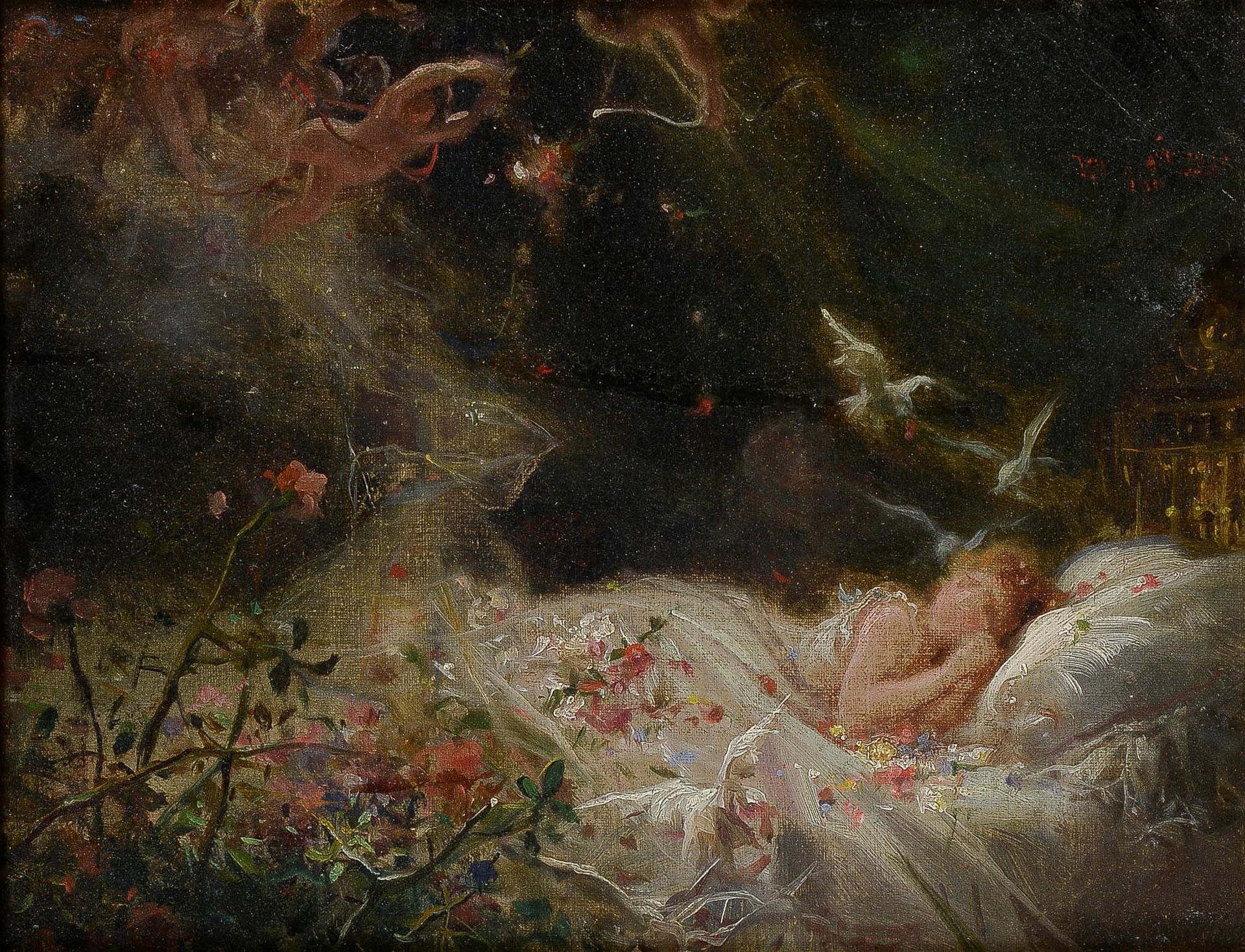 Null 琼尼-多默 (1833-1896)

梦》或《黄金梦》，1880年

布面油画，右上角有签名的痕迹，背面用铅笔写有标题和作者的名字

24 x 31 &hellip;