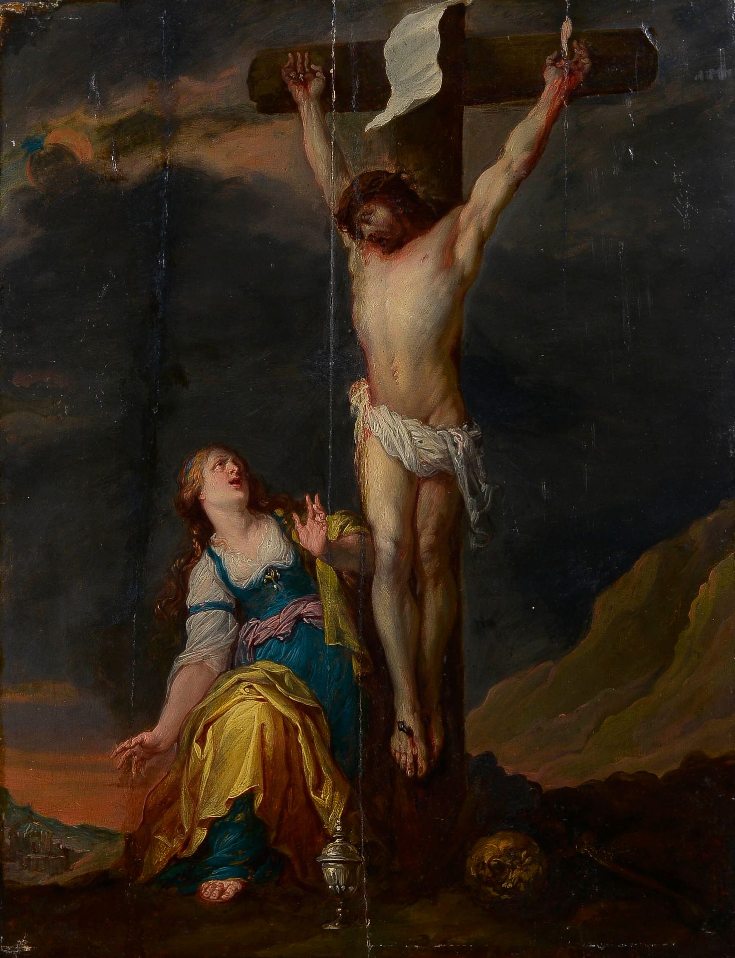 Null ANVERSOISE学校 17世纪中期

十字架上的基督和抹大拉的人

带镶木地板的橡木板

无框架

高度：62厘米

宽度 : 49.5 cm

&hellip;