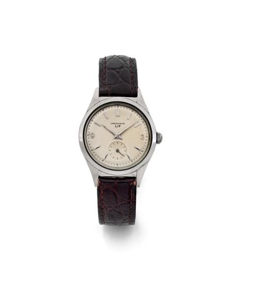 LIP CHRONOMETRE vers 1950 Rare et belle montre bracelet en acier. Boîtier rond, &hellip;