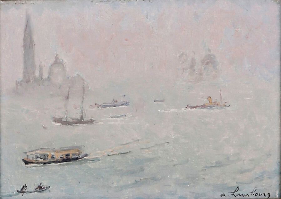 André HAMBOURG (1909-1999) 威尼斯的薄雾 1958 布面油画，右下角有签名，框架背面有会签、日期和标题

16 x 22 cm



&hellip;
