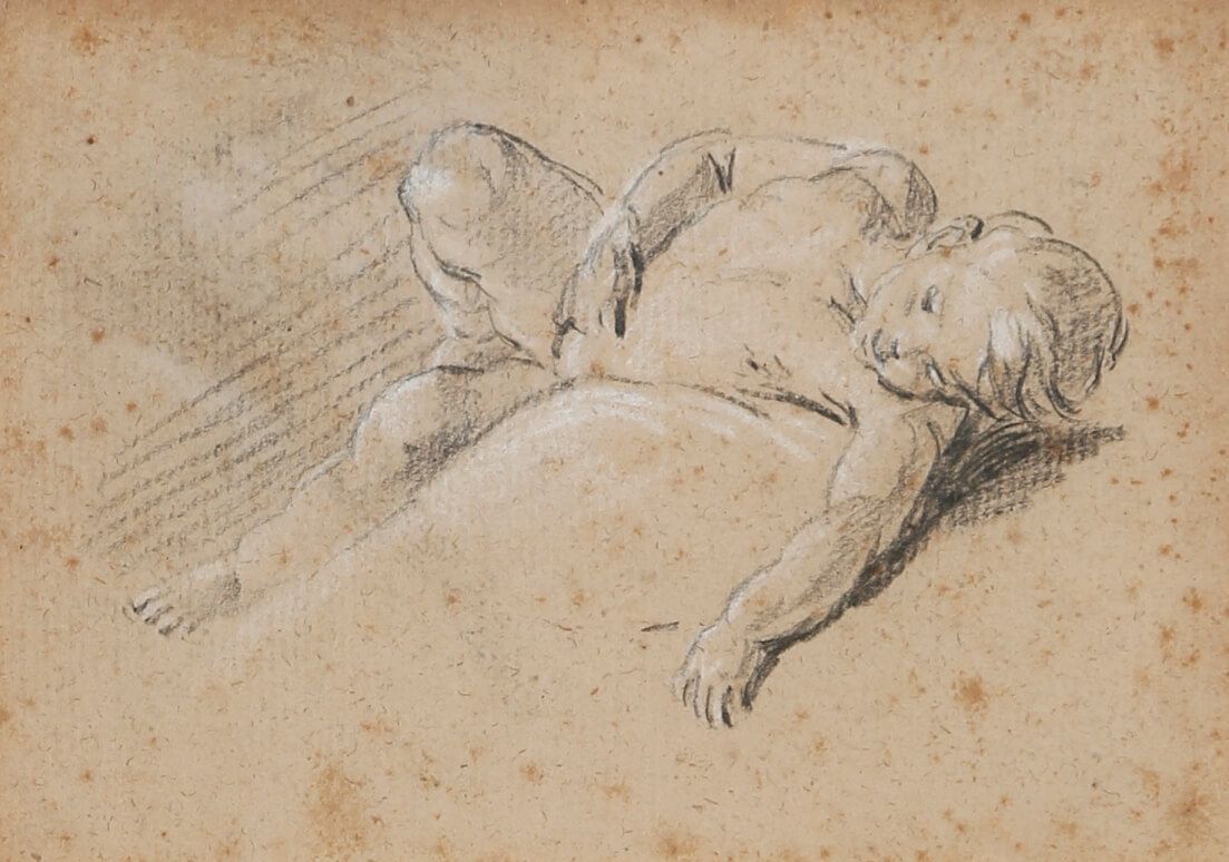 Attribué à Joseph Ignace François Parrocel (1704-1781) Putto endormi  Fusain sur&hellip;