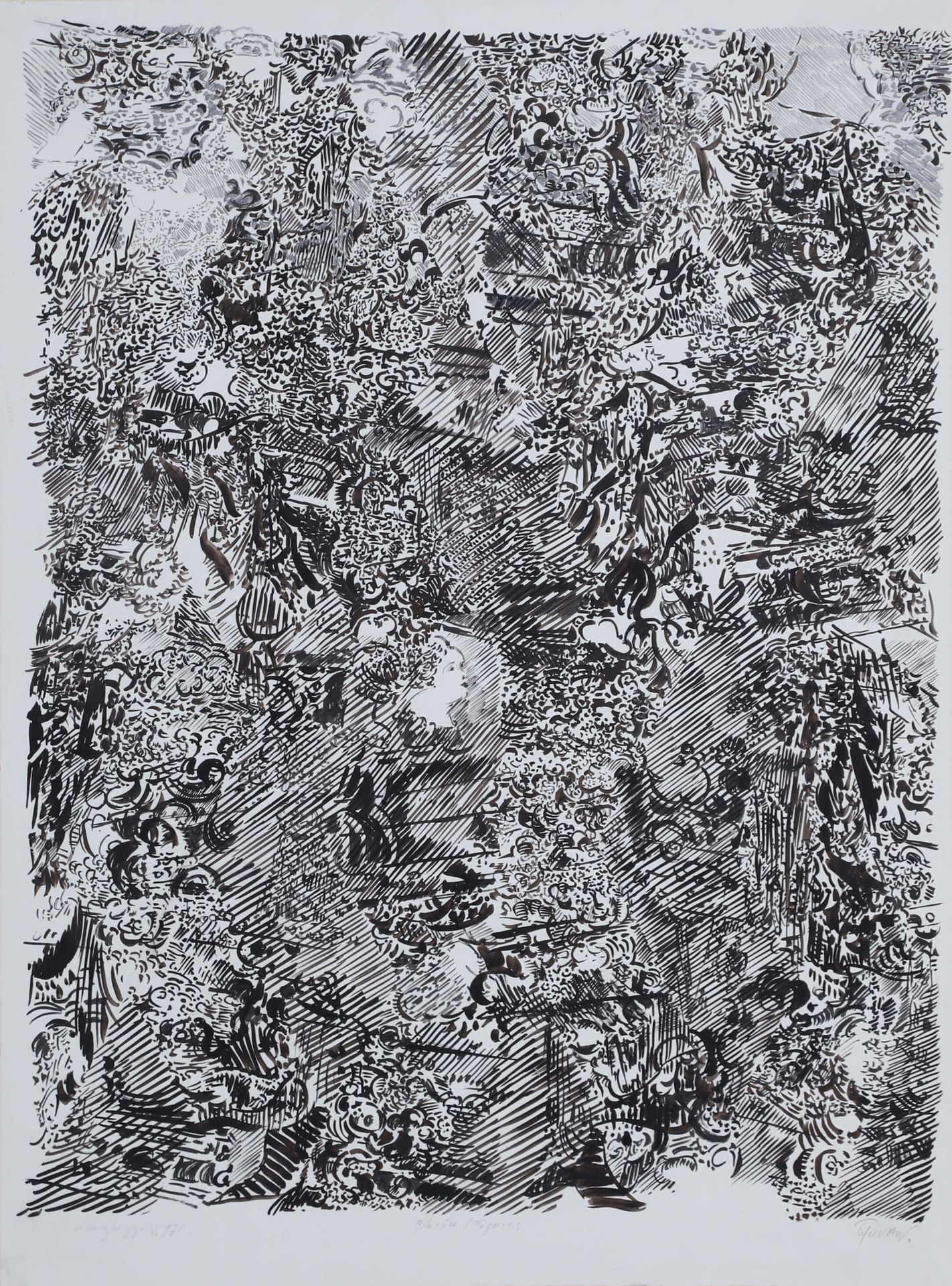 François ROUAN (né en 1943) 大理石/人物 1976 纸上水墨，右下角签名，标题居中，日期位于 "Lunghezza "左下角 76 &hellip;