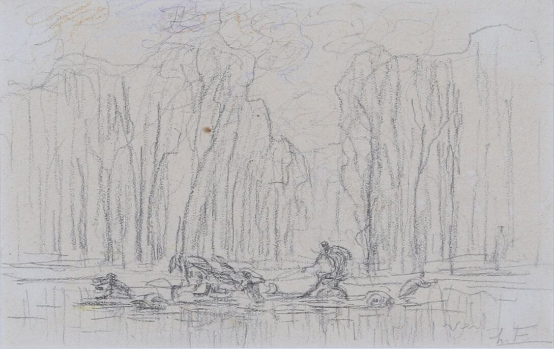 Henri FOREAU (1866-1938) 阿波龙盆地，凡尔赛 混合媒介，纸本，有图案，位于右下方 10 x 16.5 cm 状况报告：中间有雀斑