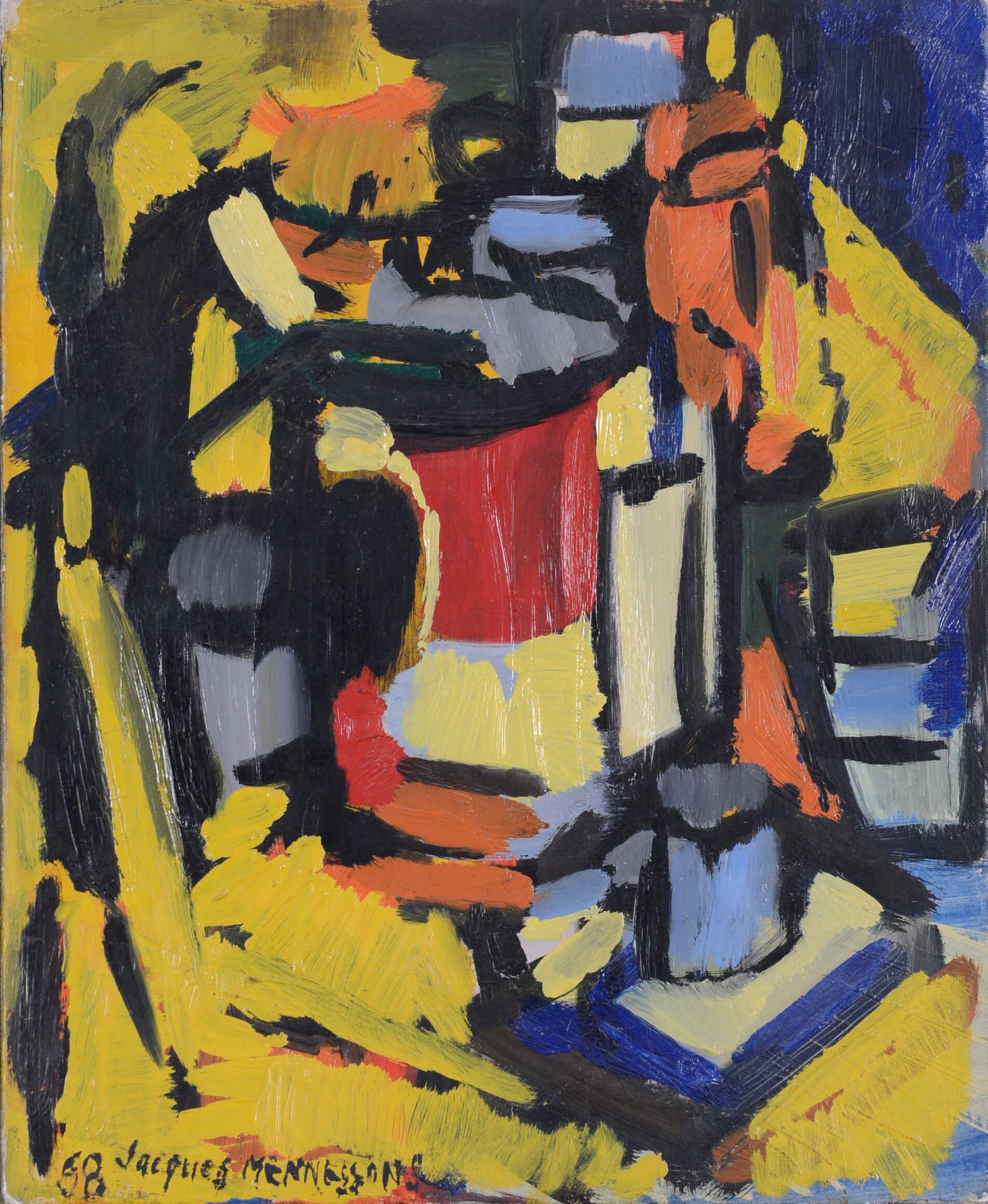 Jacques MENNESSONS (1923-1983) Untitled 1958 Oil on panel signed and dated lower&hellip;