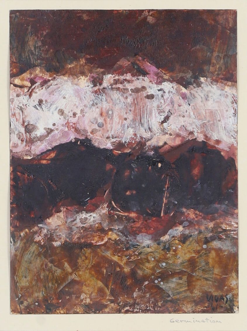 Oswaldo VIGAS (1926-2014) 发芽与石头和天空[2件作品] 1961年 纸上油画，右下角有签名和日期，裱在纸板上，右下角有标题 14.5 &hellip;