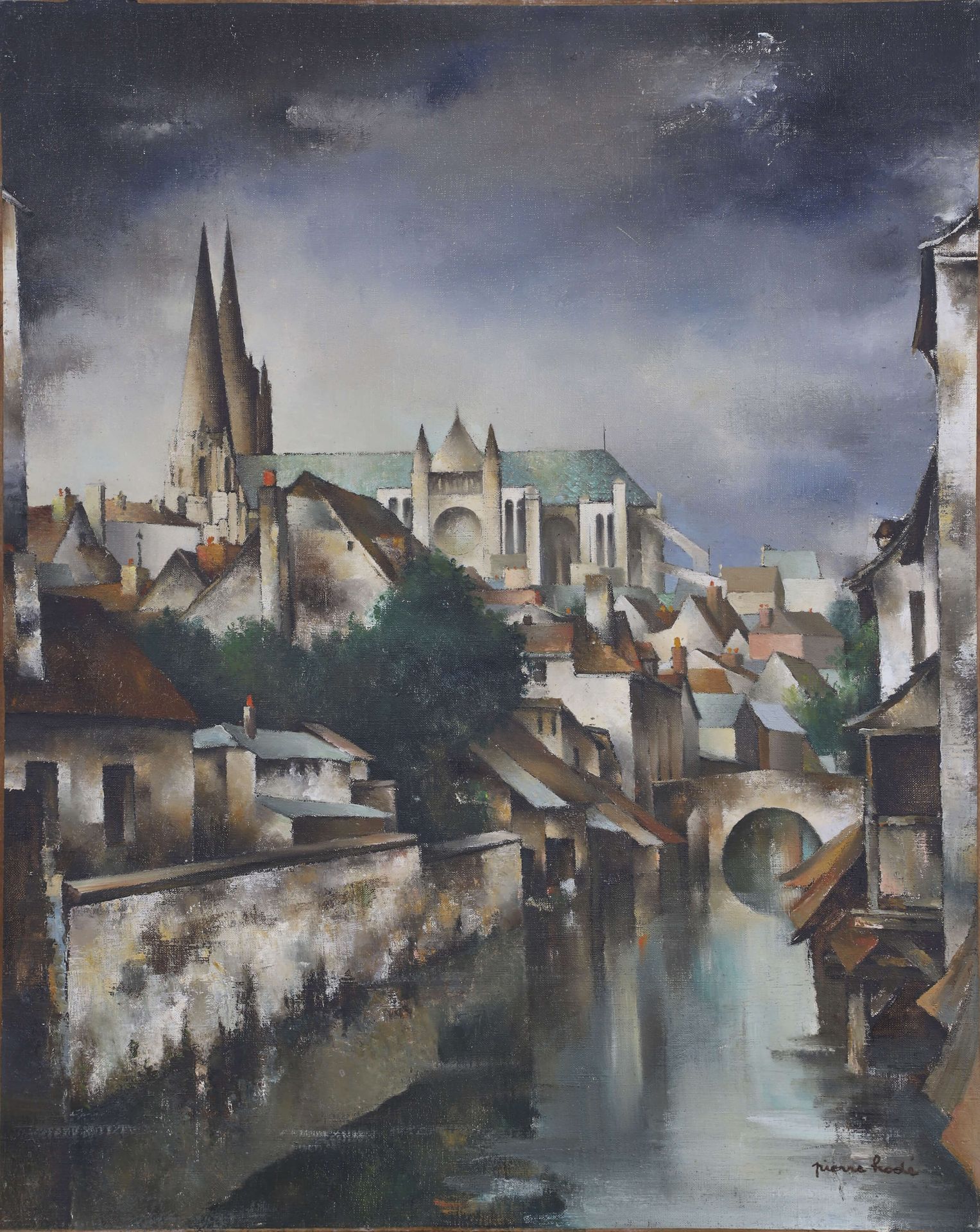 Pierre HODE (1889-1942) La Cathédrale de Chartres Huile sur toile signée en bas &hellip;