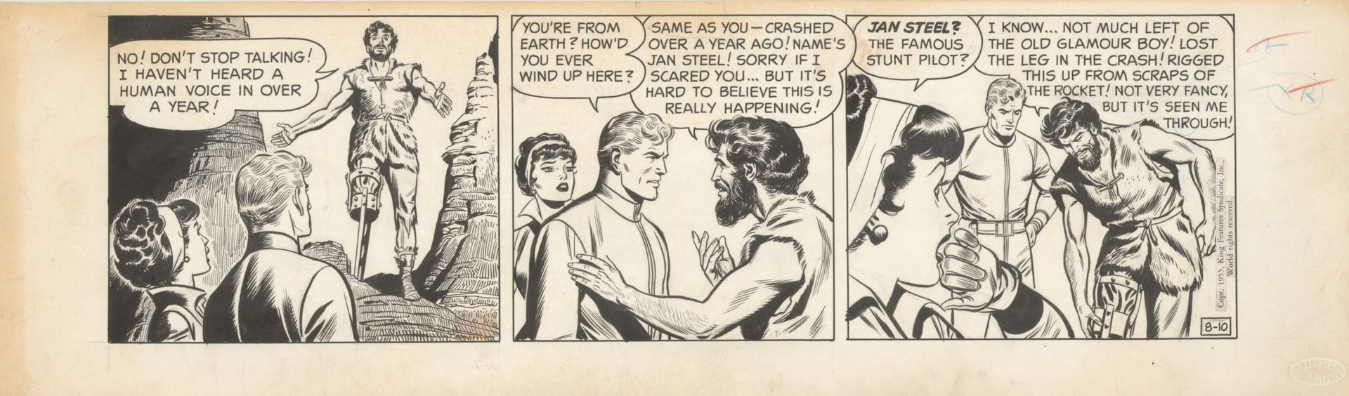 Dan BARRY (1923-1997) 闪电侠》1955年 印度墨水，斯特拉斯莫尔纸，17 x 58厘米 状况报告：褪色，指痕