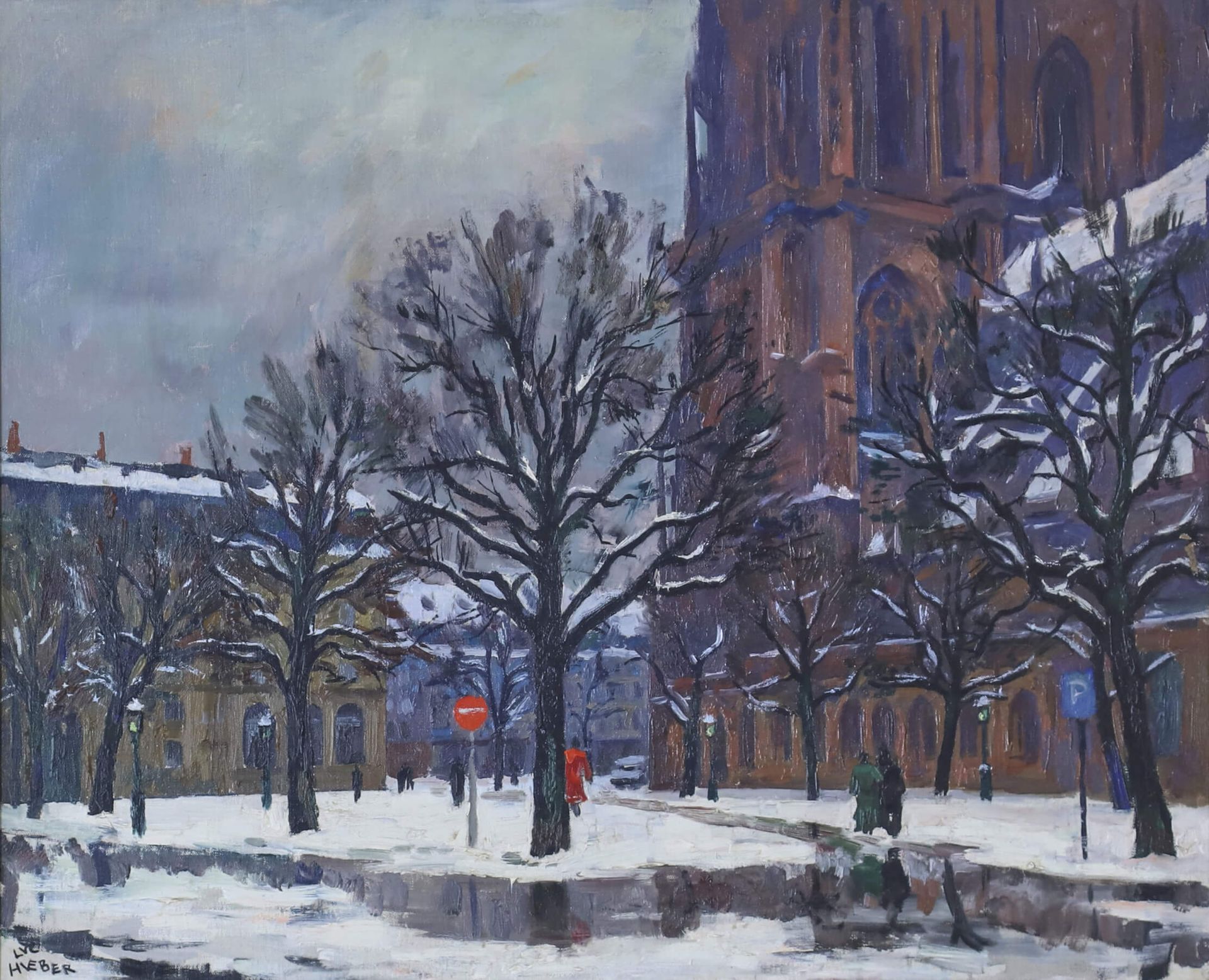 Luc HUEBER (1888-1974) 斯特拉斯堡圣母院大教堂的冬天 布面油画，左下方签名

 58,5 x 72 cm 状况报告：带框，重新装裱
