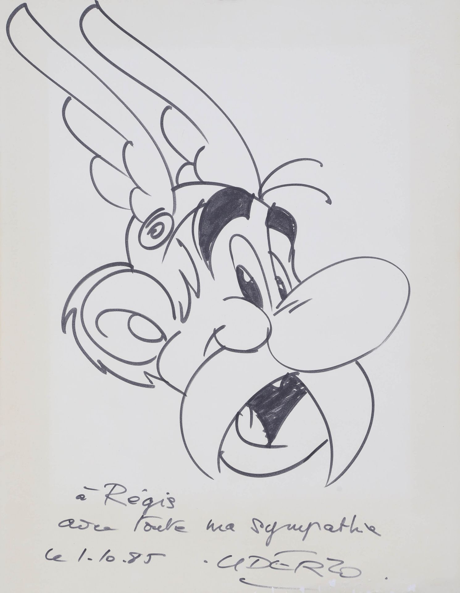 Albert UDERZO (1927-2020) 巨型Asterix肖像 1985年10月1日 毛笔在康森纸上签名并注明右下角 64.5 x 50 cm 状态&hellip;