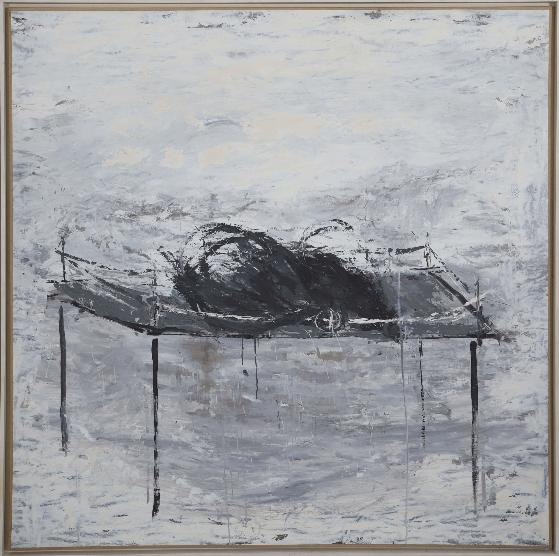 Michel Potage (1949-2020) Table 2002 Huile sur papier marouflé sur panneau monog&hellip;