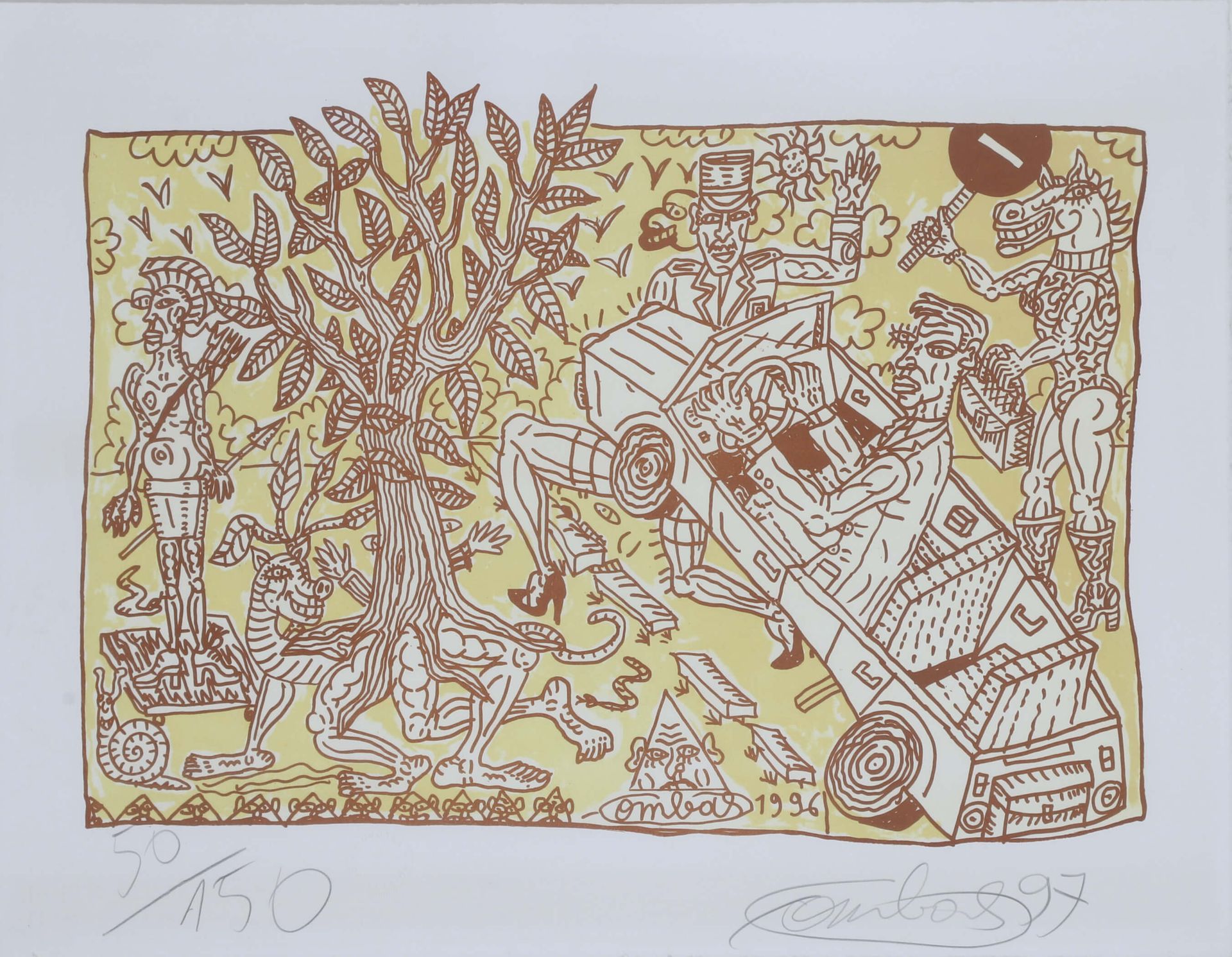 Robert Combas (né en 1957) BFK Rives纸上的石版画，右下方有签名和日期，左下方有编号50/150 50 x 65 cm