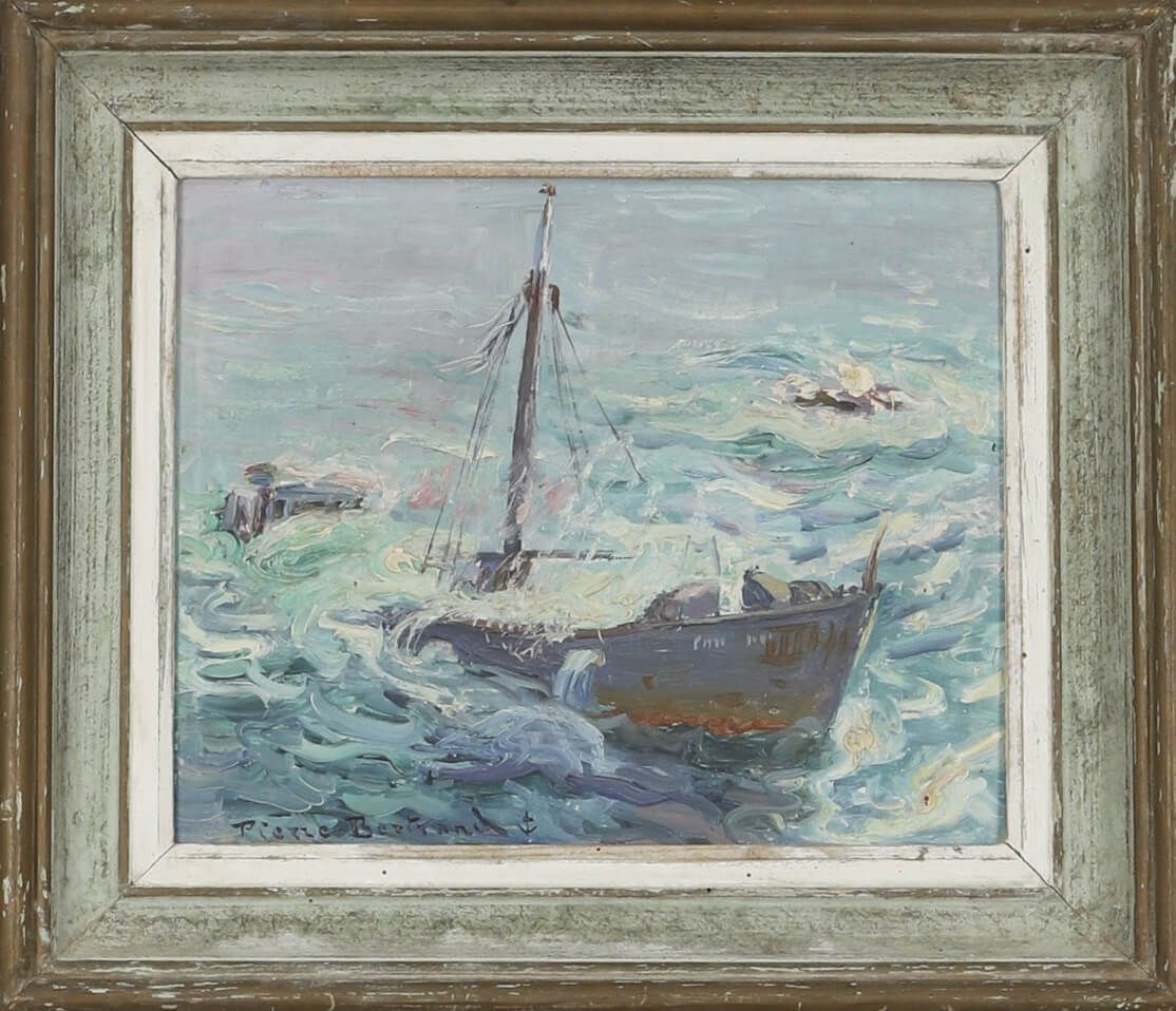 Pierre Bertrand (1884-1975) Bateau en mer Huile sur carton signé en bas à gauche&hellip;