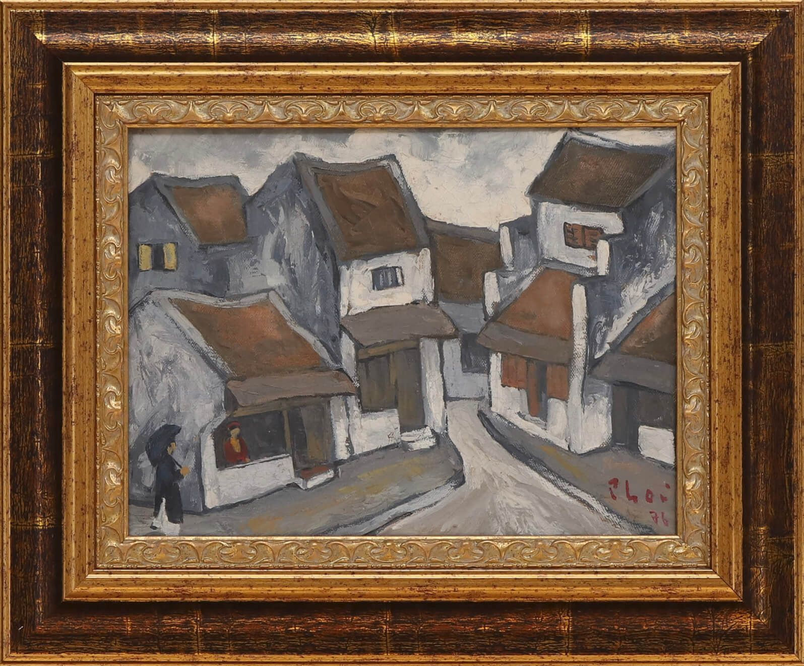 Bui Xuan Phai (1920-1988) Ancienne rue d'Hanoï 1976 Oil on canvas signed and dat&hellip;