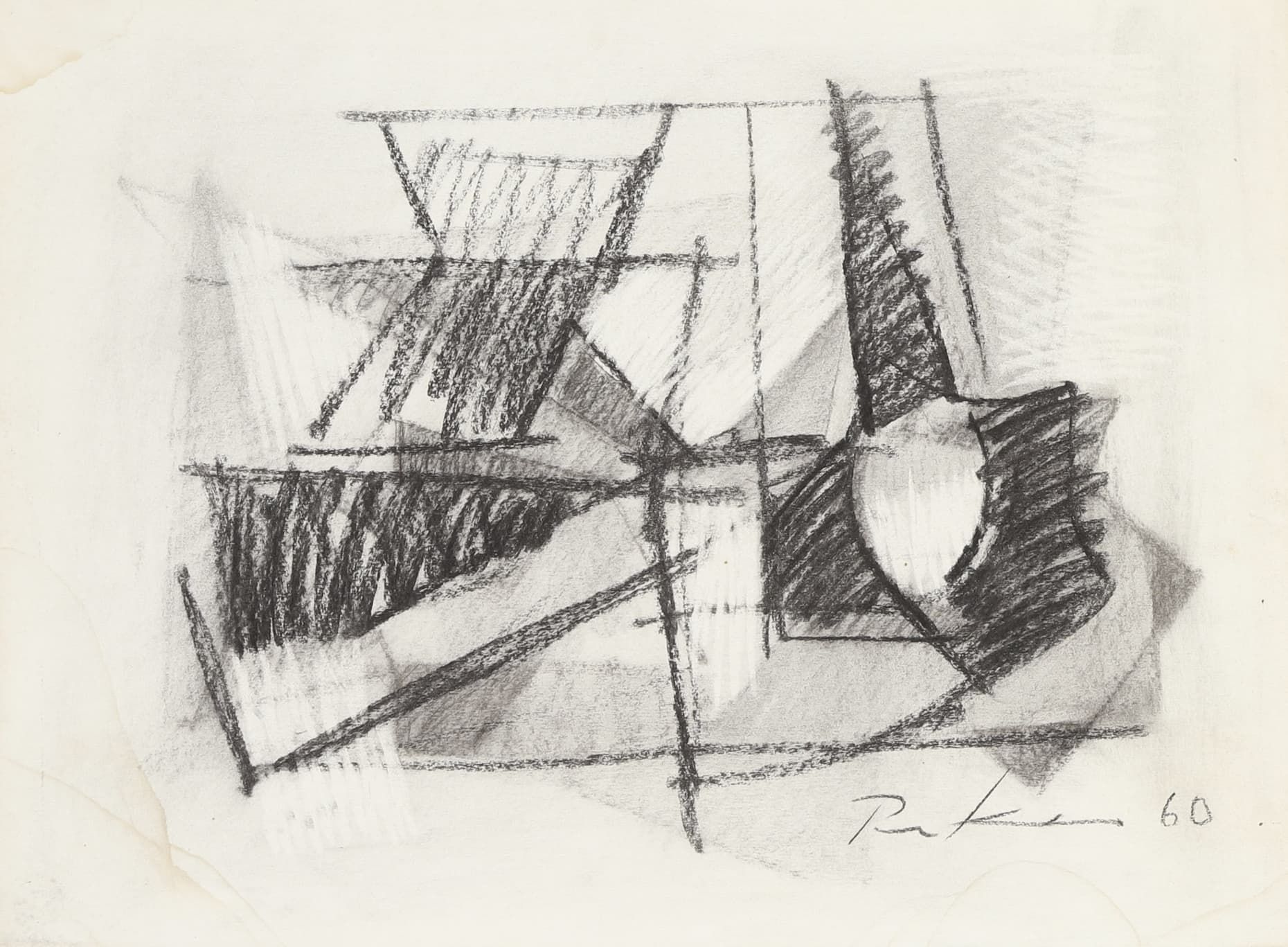 Bill Parker (1922-2009) Composition abstraite circa 1960 Fusain sur papier signé&hellip;