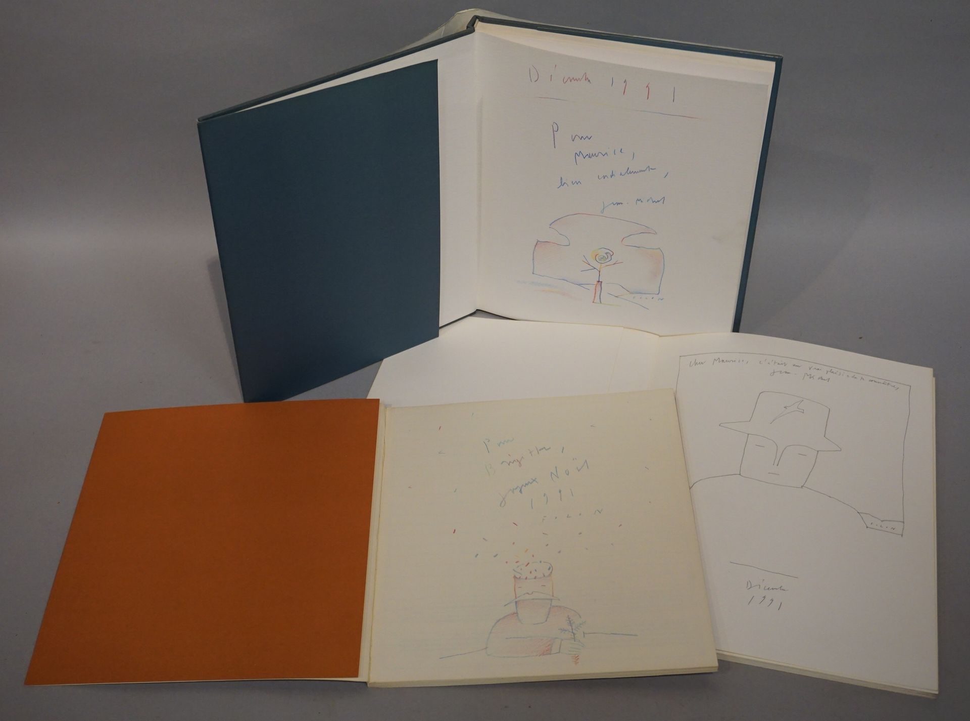 Null DEVOS - FOLON。这位艺术家。巴黎，1991年，四开本，封面插图。 Folon的彩色插图。附有艺术家给莫里斯-达林瓦尔的签名原画，日期为19&hellip;