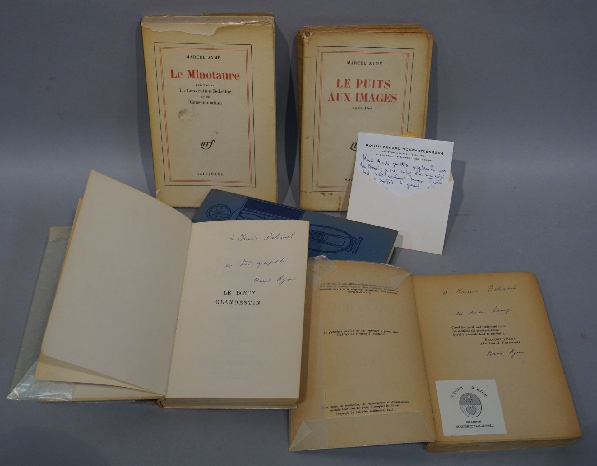 Null AYME（马塞尔）。布鲁尔布瓦。巴黎，Gallimard，1948年，8开本，封面（内部有污渍痕迹）。E.A.S.致莫里斯-达林瓦尔。- AYME（M&hellip;