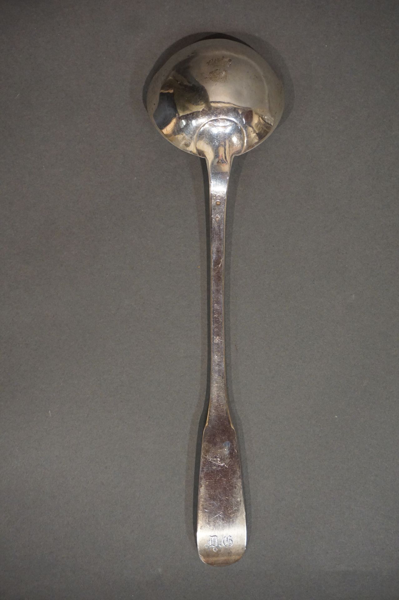 LOUCHE Silver ladle monogrammed D,G, (210 grs)