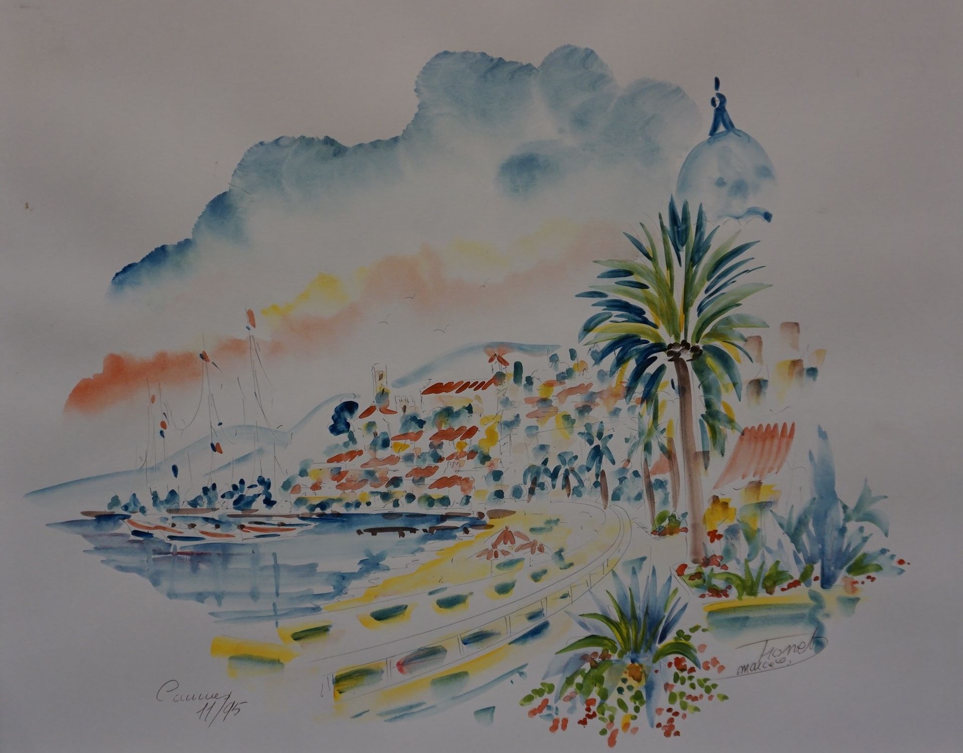 Marcel TRONET "View of Cannes", watercolor, sbd, dated 95. 40/50.