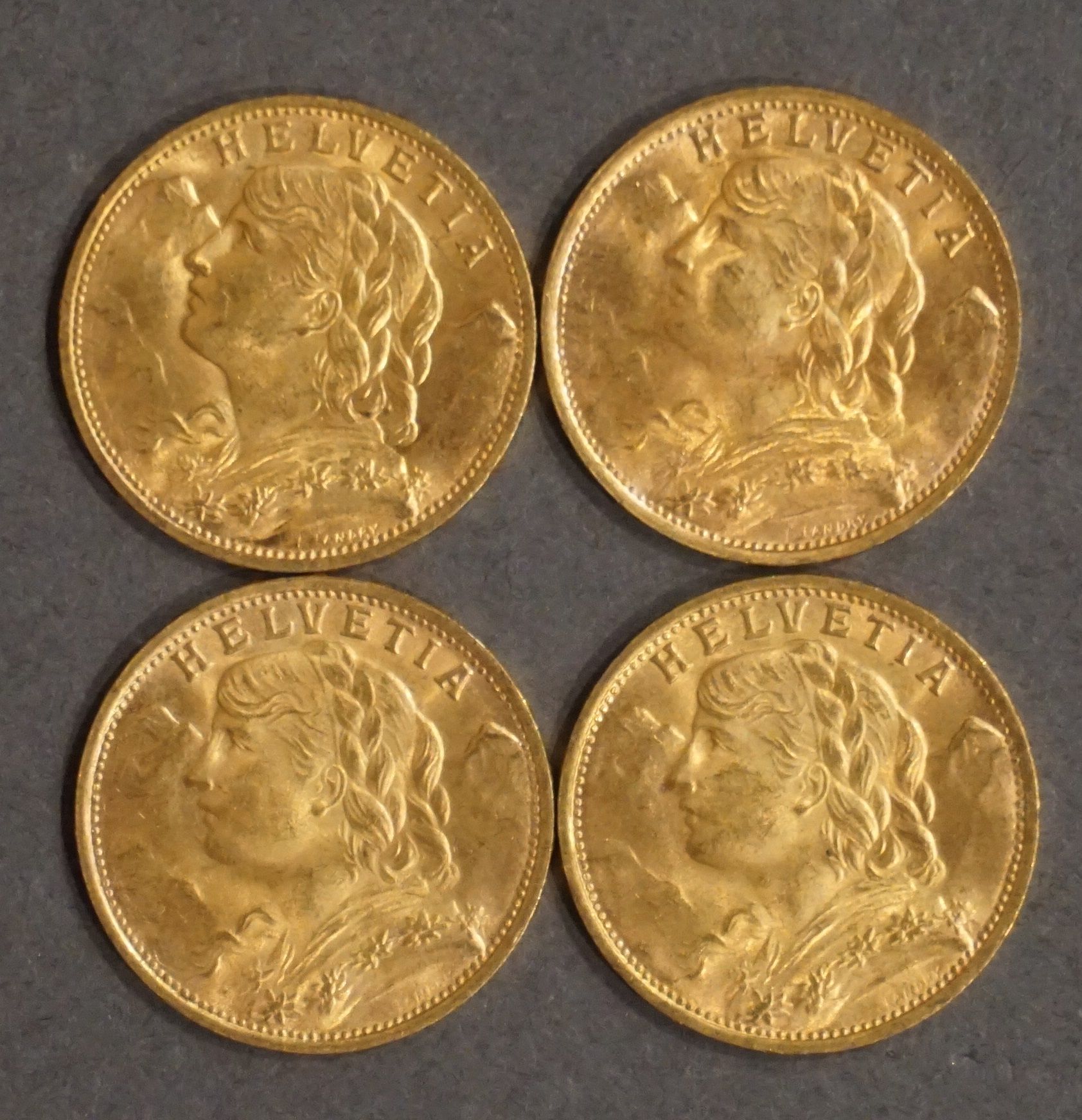 Null Quatre pièces de Vingt Francs suisses en or 25,8 grs