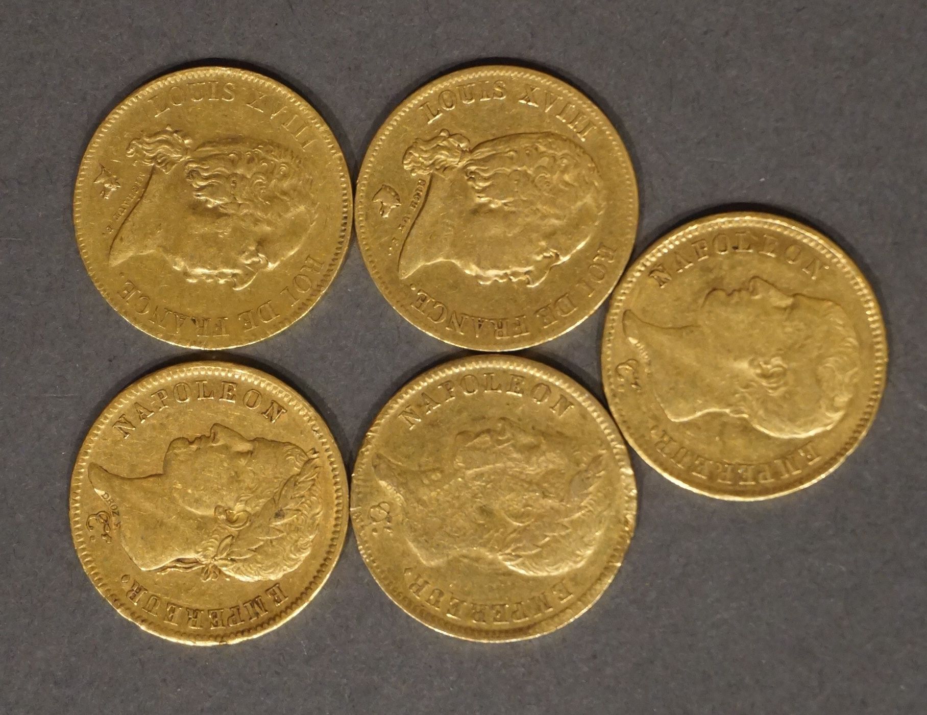 Null Cinco monedas de oro de cuarenta francos de 1807, 1810, 1811 y 1818 (Peso t&hellip;