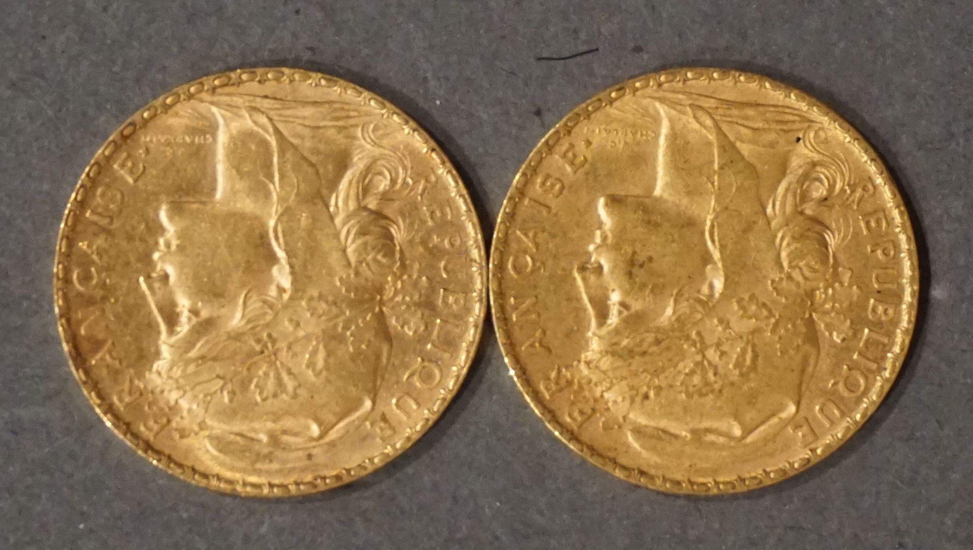 Null Dos monedas de oro de veinte francos de 1905 y 1909 (Peso total 12,8grs)