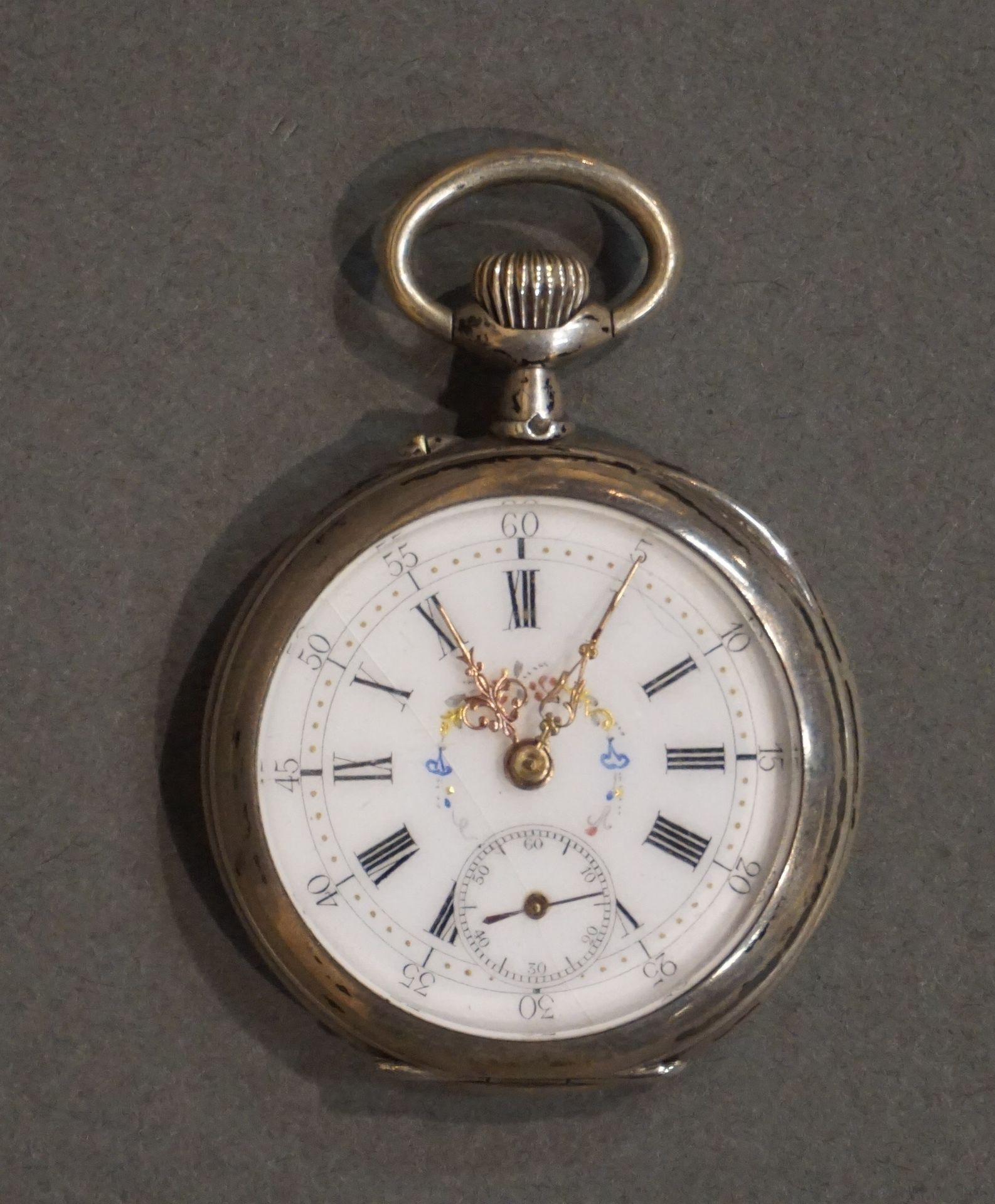 Montre de gousset reloj de bolsillo de plata grabado con hojas y monograma, con &hellip;