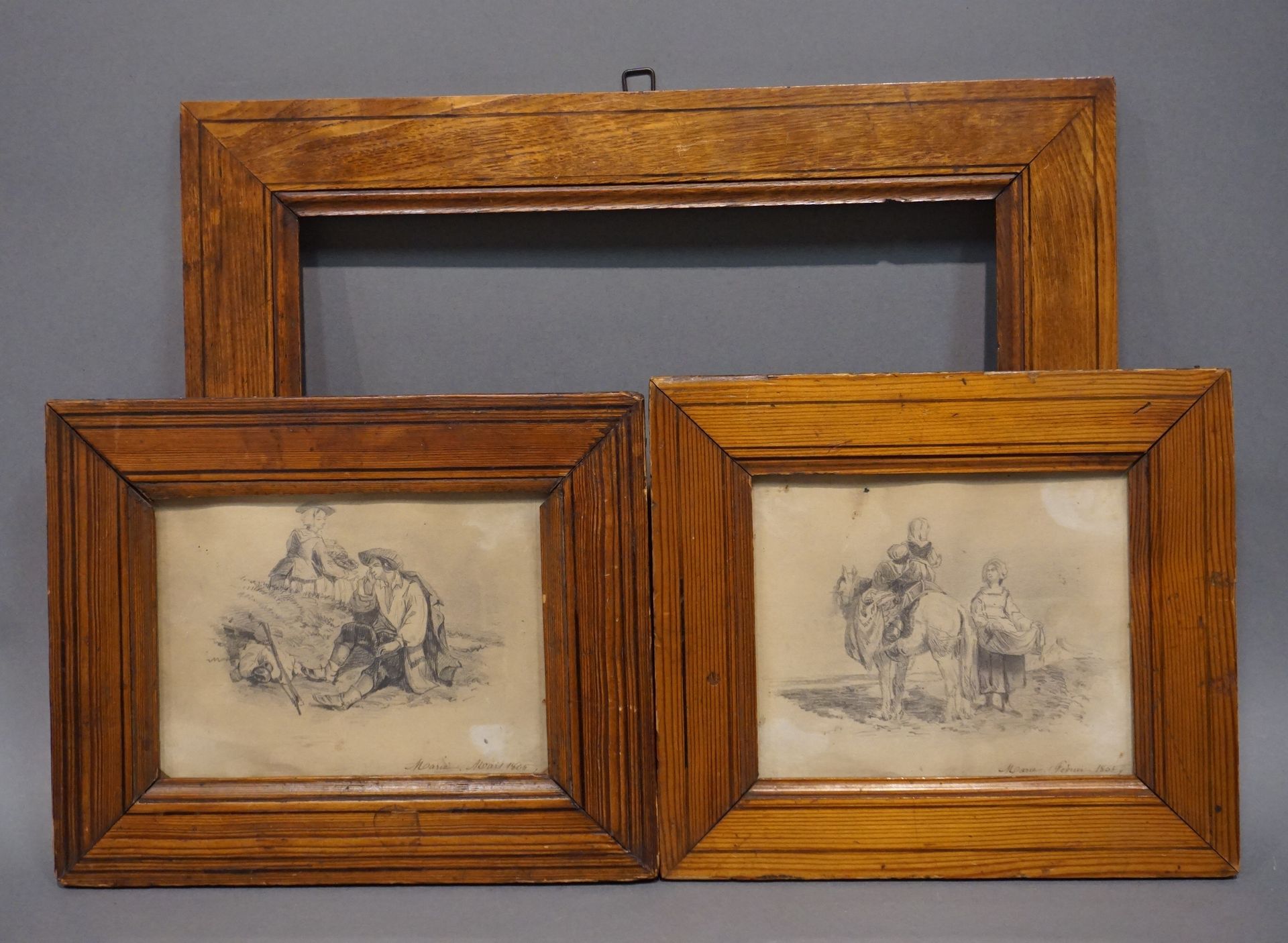 MARIE Due disegni: "Coppia" e "Cavaliere e contadina", sbd, datati 1865. 11x15 c&hellip;