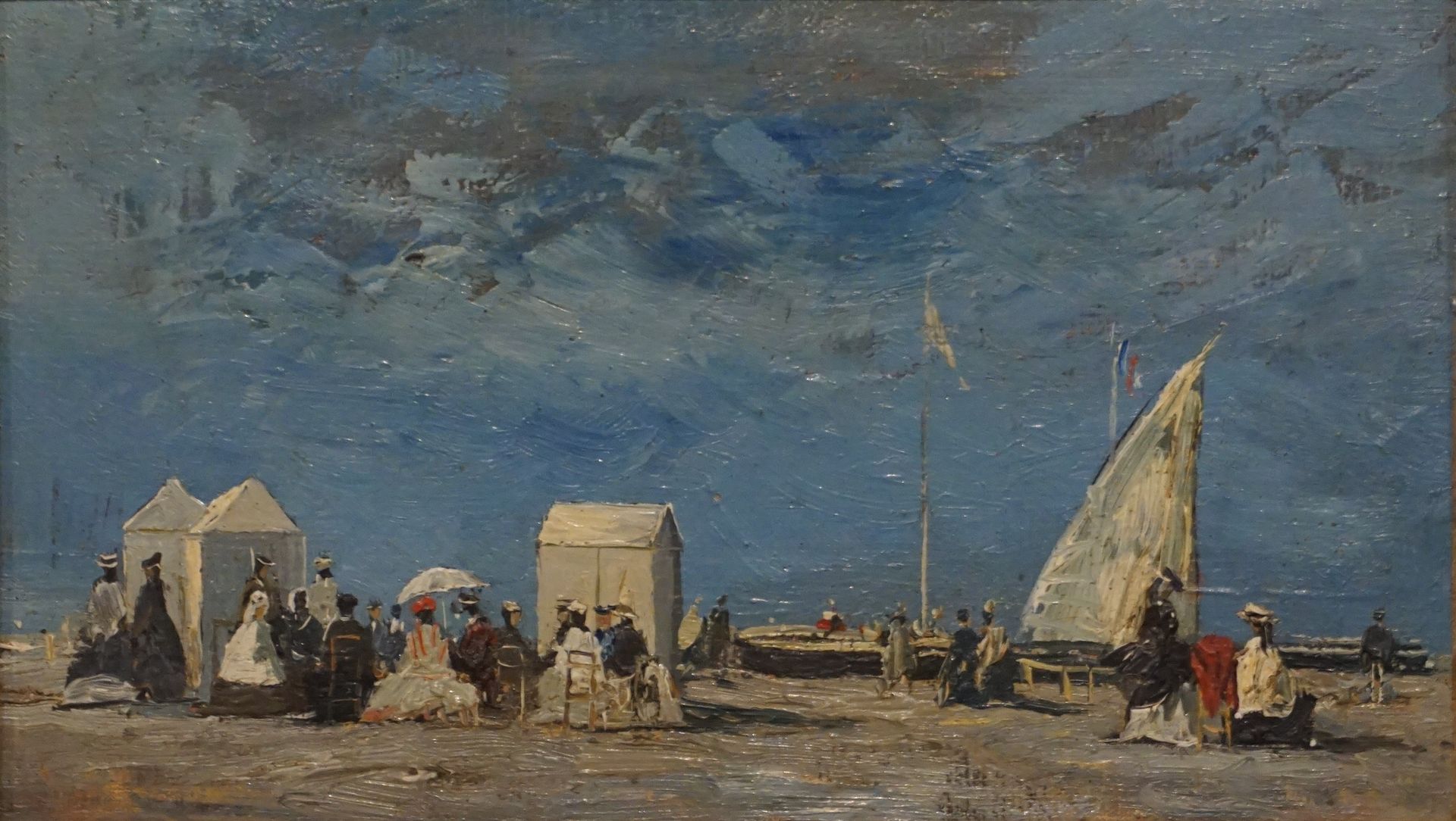 Null 19世纪的学校："诺曼底的海滩景象"，板上油画。16x26,5厘米
