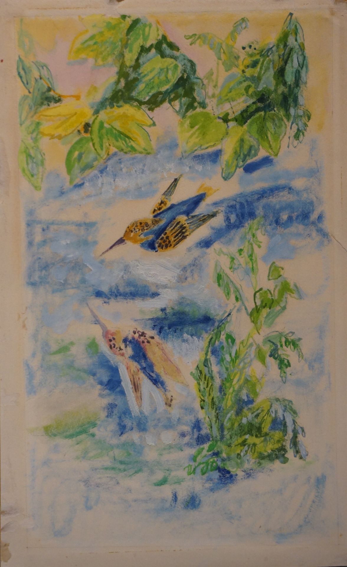 Jules CAVAILLES (1901-1977) "Les martins-pêcheurs", aquarelle, sbd. 39x23 cm