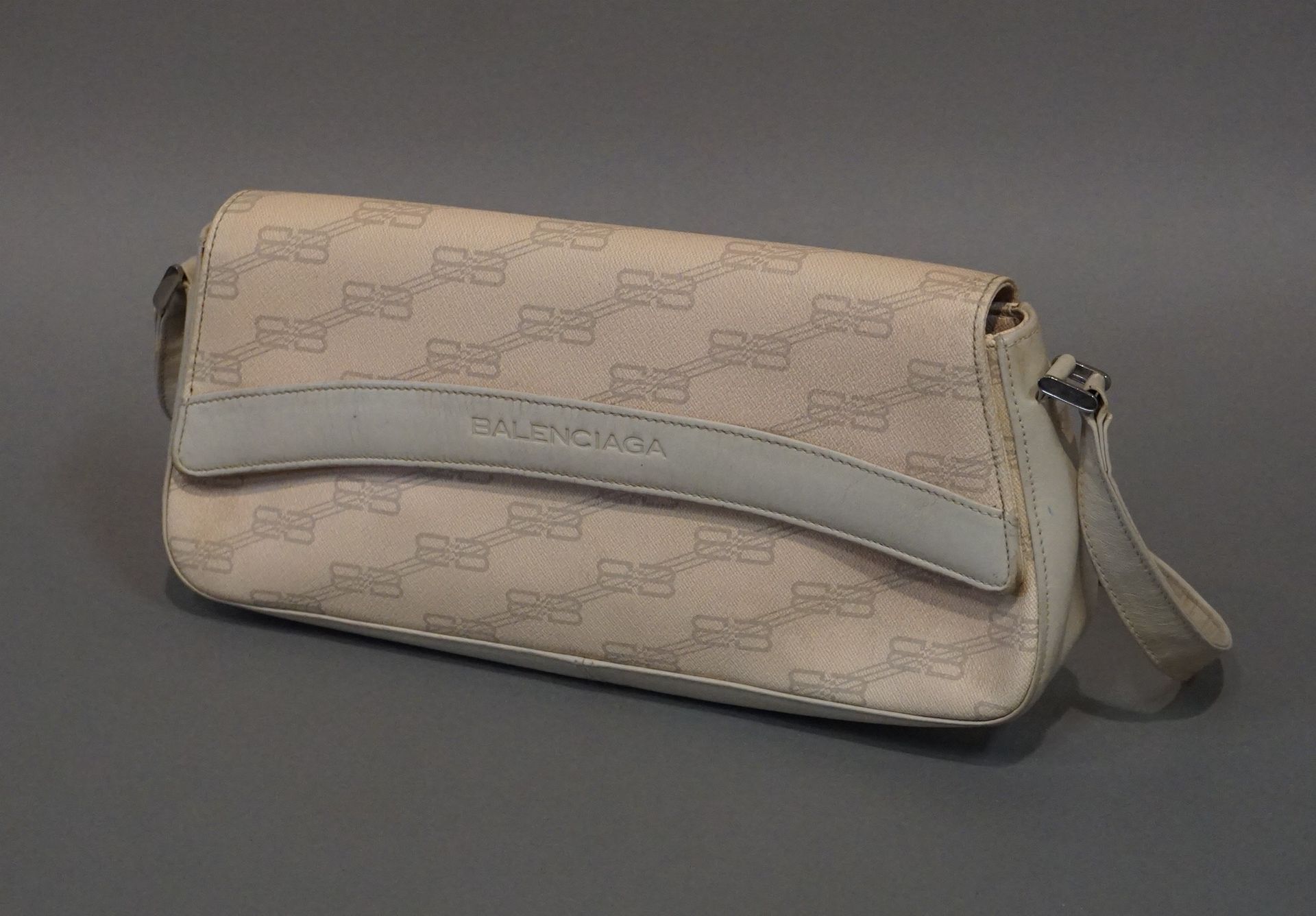 BALENCIAGA Handbag with shoulder strap, in monogrammed coated canvas and white l&hellip;