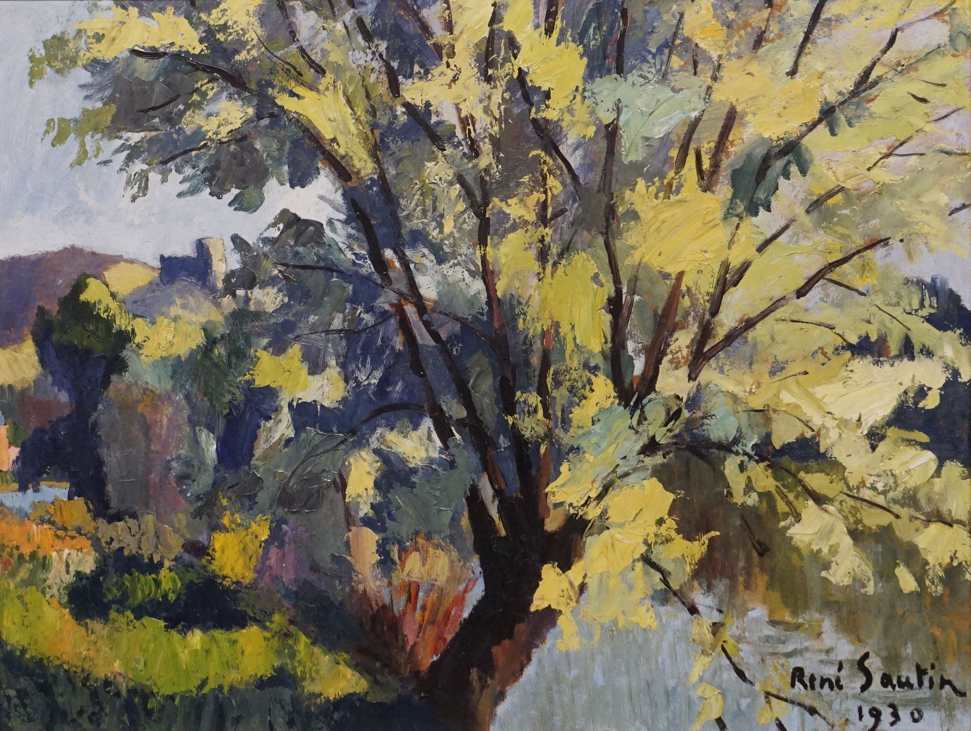 René SAUTIN (1881-1968) "The willow tree, edge of the Seine", oil on panel, sbd,&hellip;