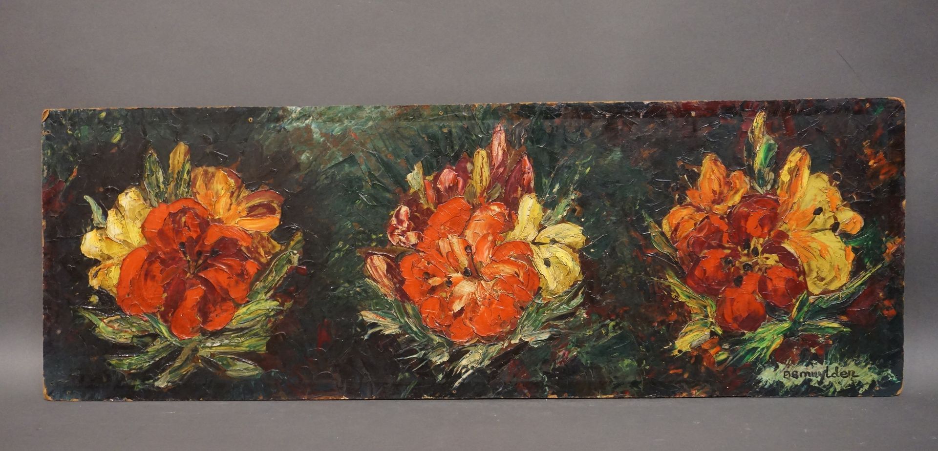 R. W. De MUYLDER "Flores", óleo sobre isorel, sbd. 28x82 cm