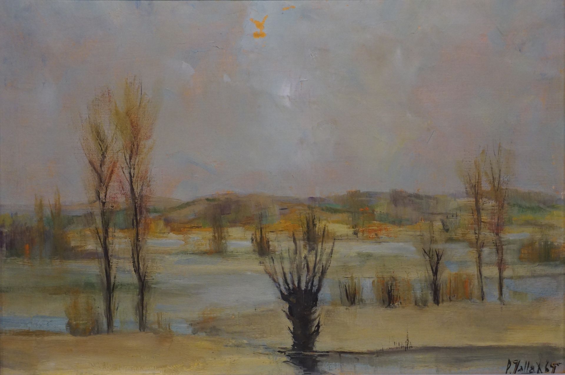 Paul JALLAT "风景"，布面油画，SBD，1969 年（小标记）。24x35 厘米