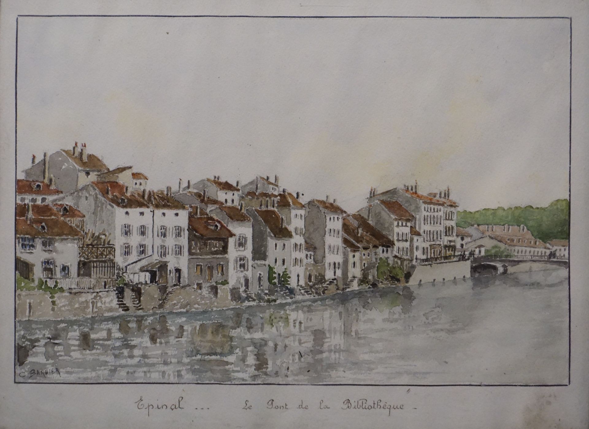 C. BARBIER "Epinal, il ponte della biblioteca", acquerello, sbg. 25x34 cm