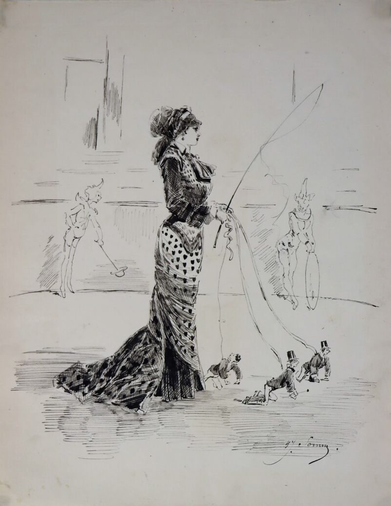 Null 亨利-索姆（1844-1907）。

在马戏团。

纸上水墨。

右下方有签名。

高_25.7厘米L_20.4厘米。