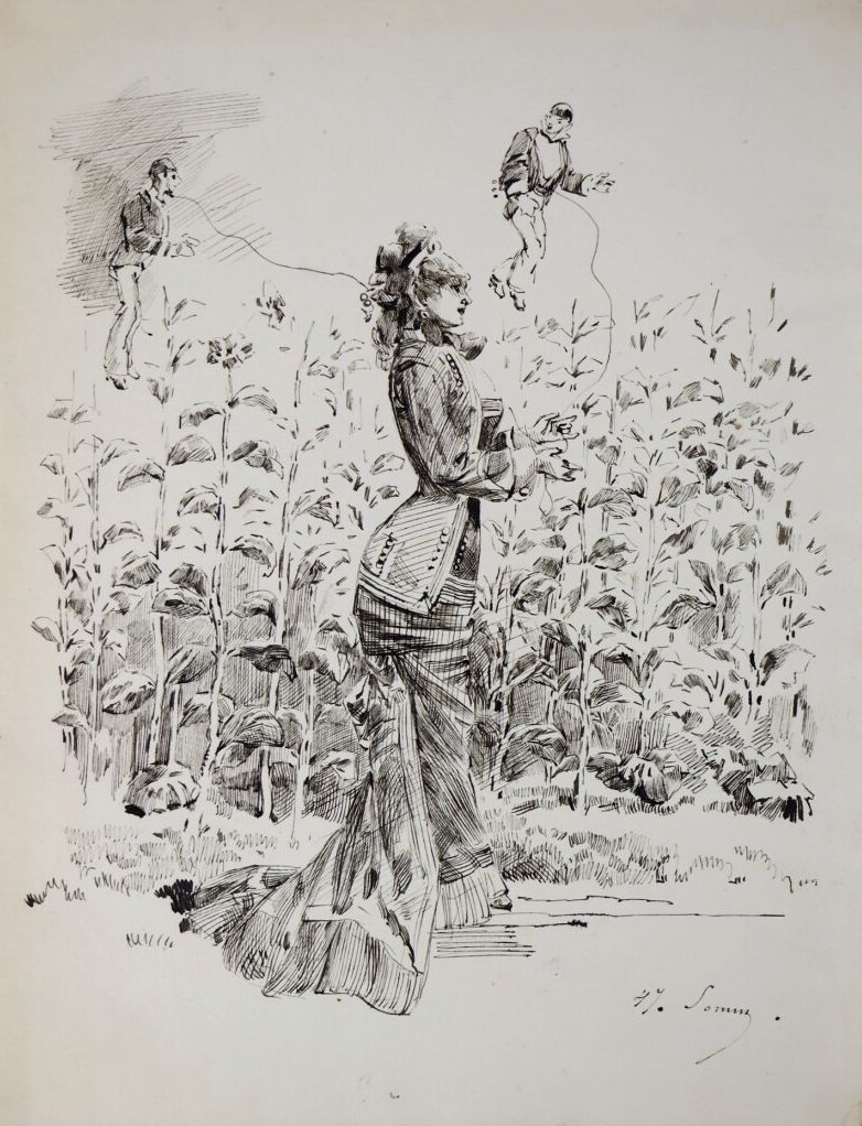 Null Henry SOMM (1844-1907). 

Elégante aux marionnettes. 

Encre sur papier. 

&hellip;