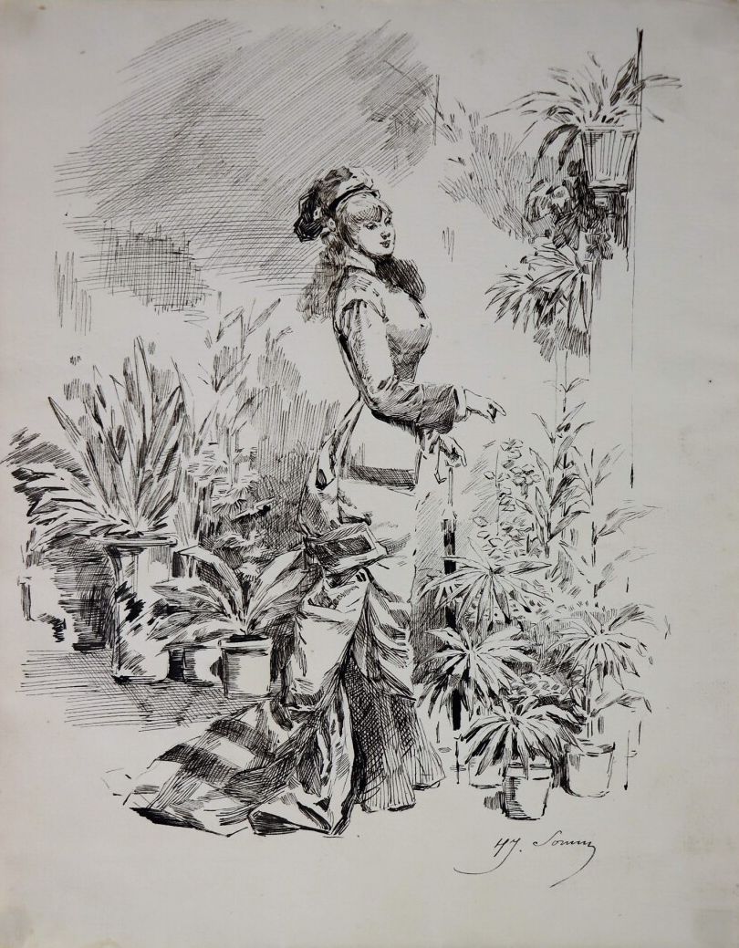 Null Henry SOMM (1844-1907).

Mujer elegante con paraguas. 

Tinta sobre papel. &hellip;