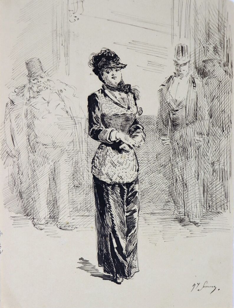 Null 亨利-索姆（1844-1907）。

社会妇女。

纸上水墨。

右下方有签名。

高_20.7厘米L_15.5厘米。