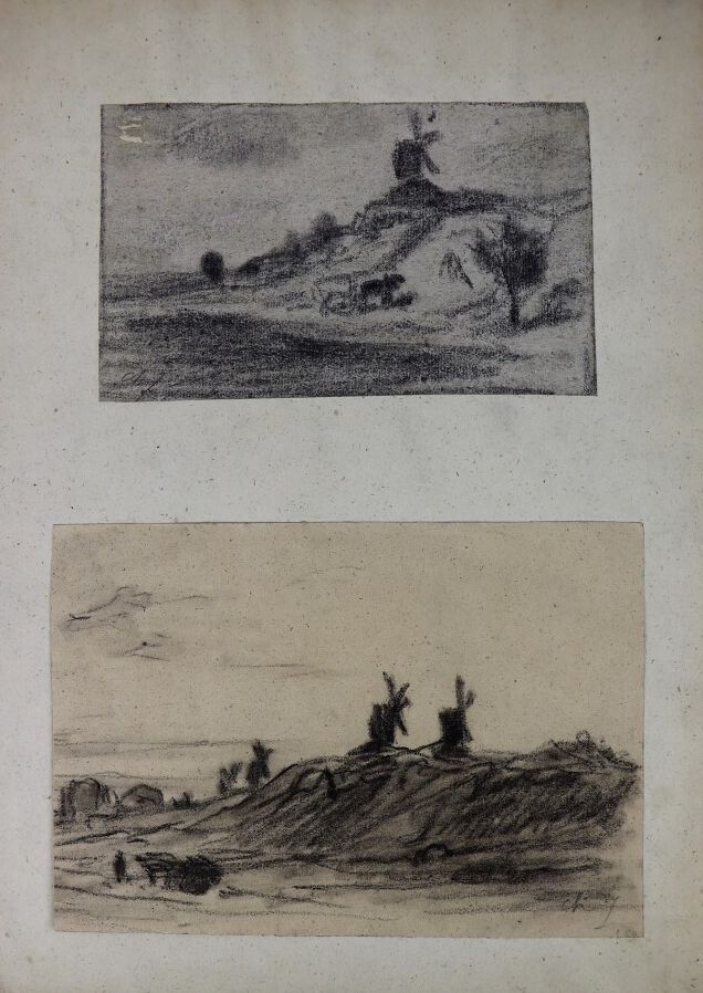 Charles Emile JACQUE (1813-1894). 
Ensemble de trois dessins figurant une charet&hellip;