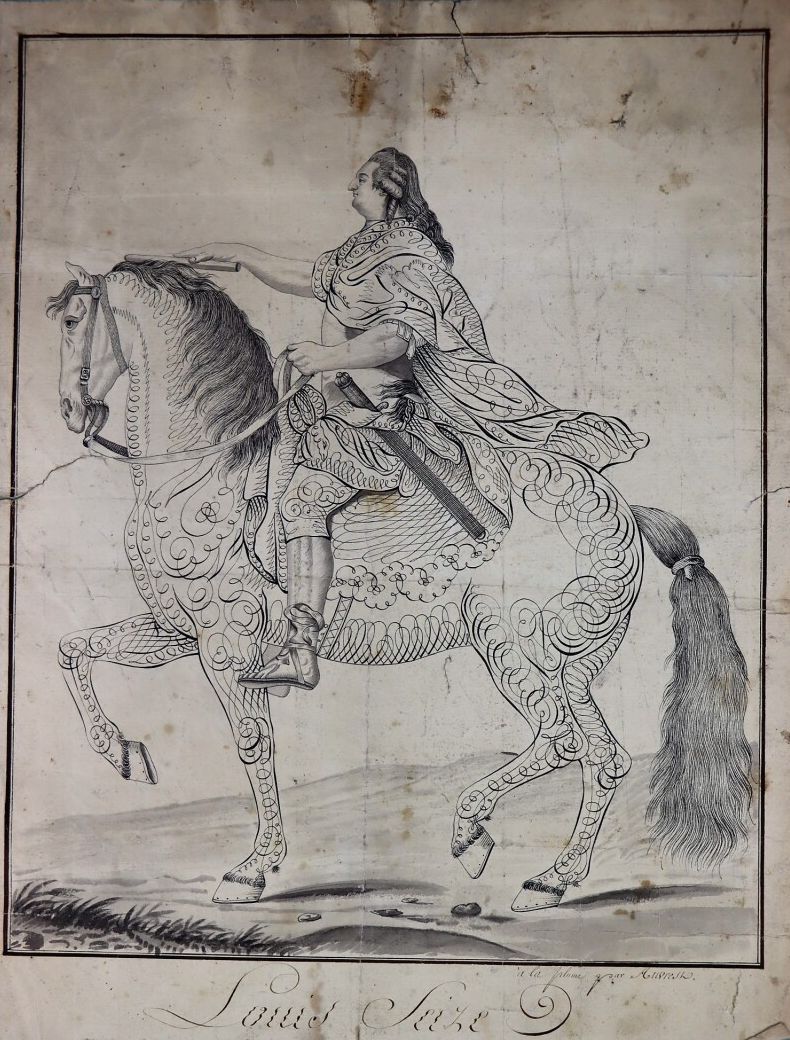 Null AUVREST（1780-1820年左右活跃于巴黎）。

路易斯-塞泽，在马背上。

水墨和黑色水墨。

高_38,6厘米L_29,6厘米，有污渍，有&hellip;