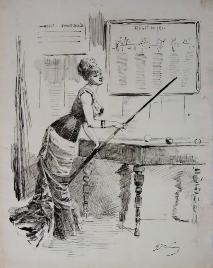 Null Henry SOMM (1844-1907). 

The billiard player. 

Ink on paper. 

Signed low&hellip;