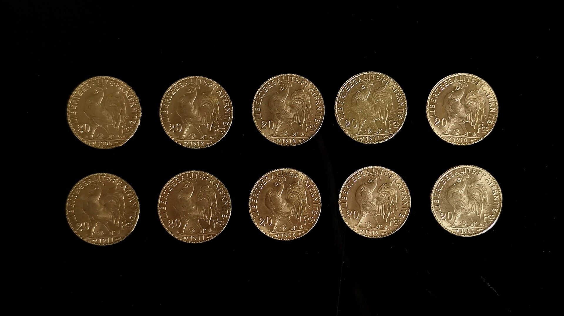 Null Dix pièces de 20 francs or au Coq.

France.

64,58 grammes