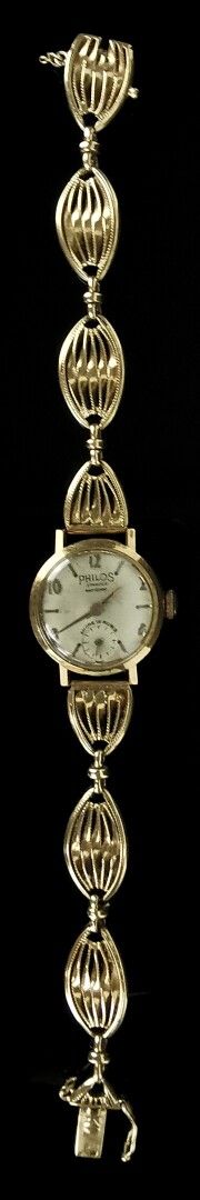 Null Montre de bracelet en or jaune, le cadran signé Philos.

L_16,5 cm.

Poids &hellip;