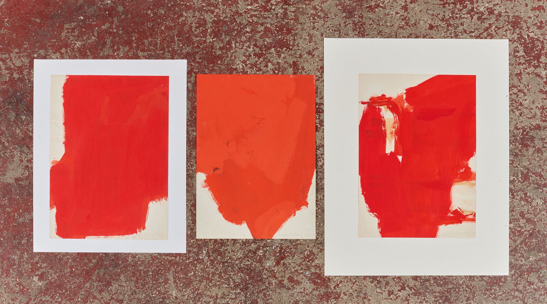 Null 弗朗茨-艾哈德-瓦尔特（生于1939年）。
一套3件作品 - 1974-81。
纸上水粉画。
右下方有签名和日期（78/79, 74/81, 78/8&hellip;