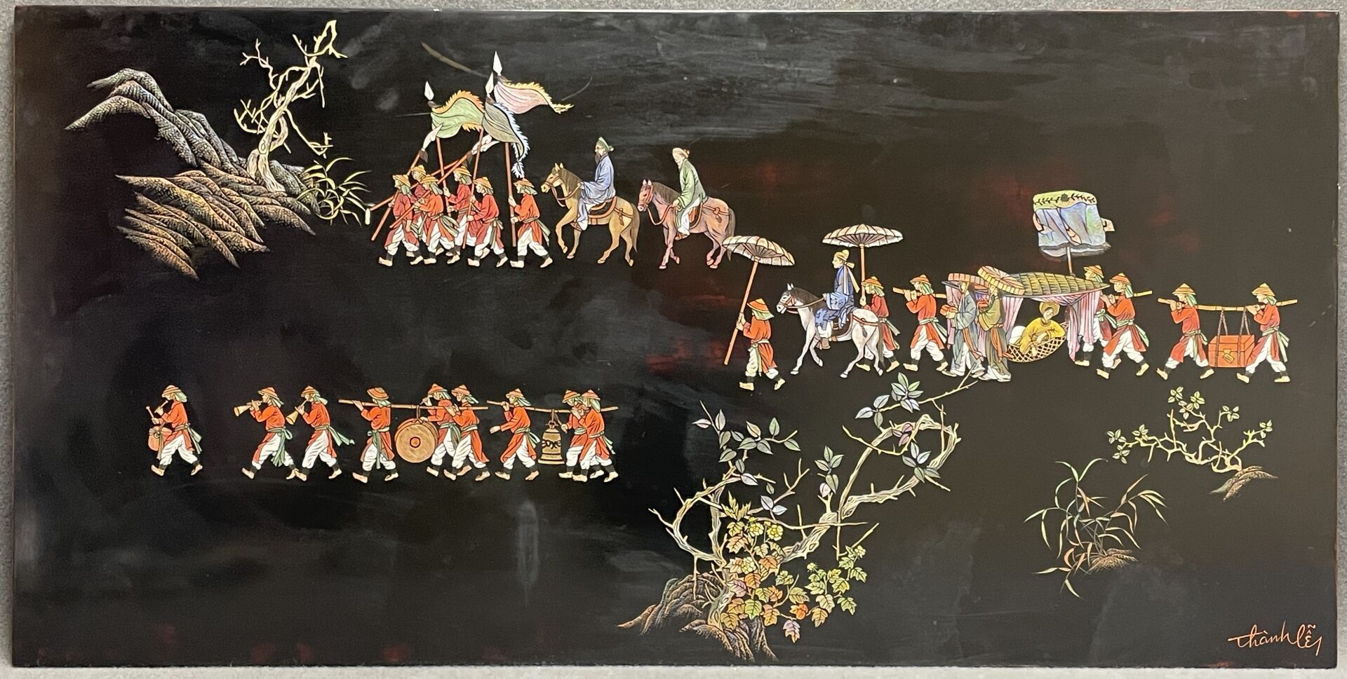 Null VIETNAM, 20th century.
Nguyen THÀNH LÊ (1919-2003).
Large lacquer panel dec&hellip;