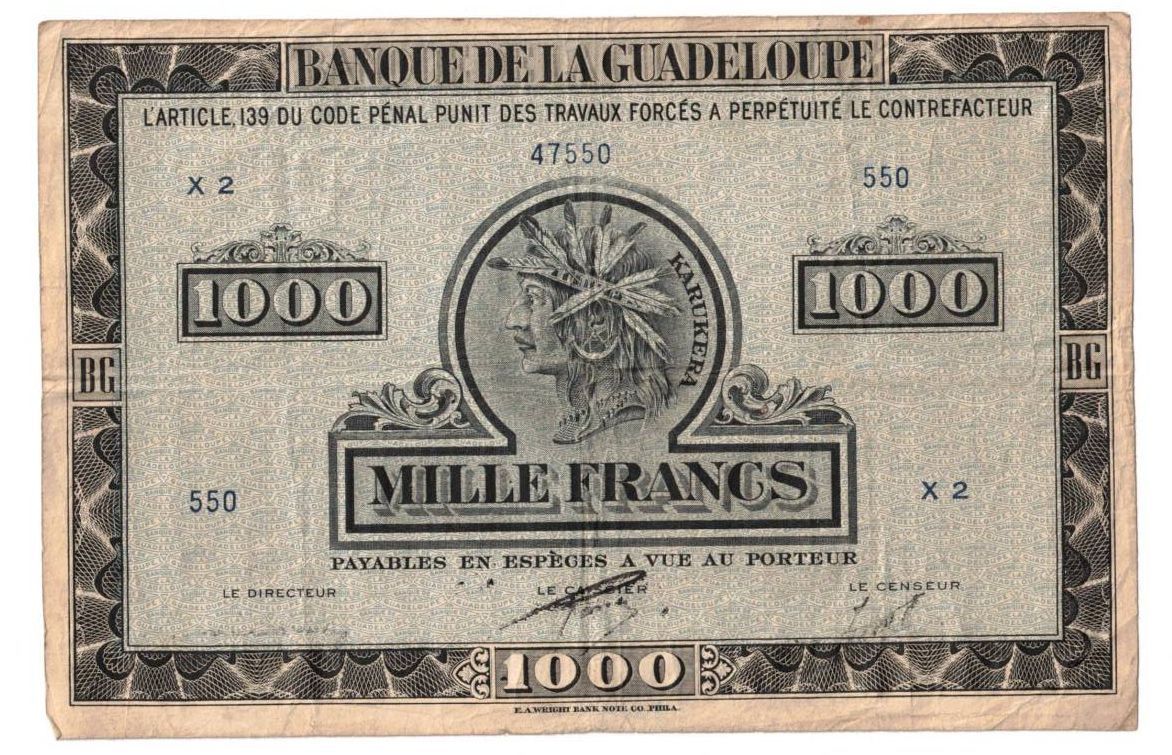 Null 1000 Francs Karukera large size series X2, P. 26.
Very good to very good. 
&hellip;